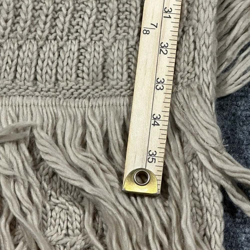 Bebe Tan Beige Cable Knit Scarf and Pom Beanie Hat Set OSFM Fringe‎ Logo